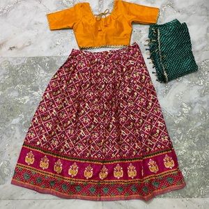 Indian Ethnic Wear - Traditional Chaniya Choli For Navratri - pink patola print